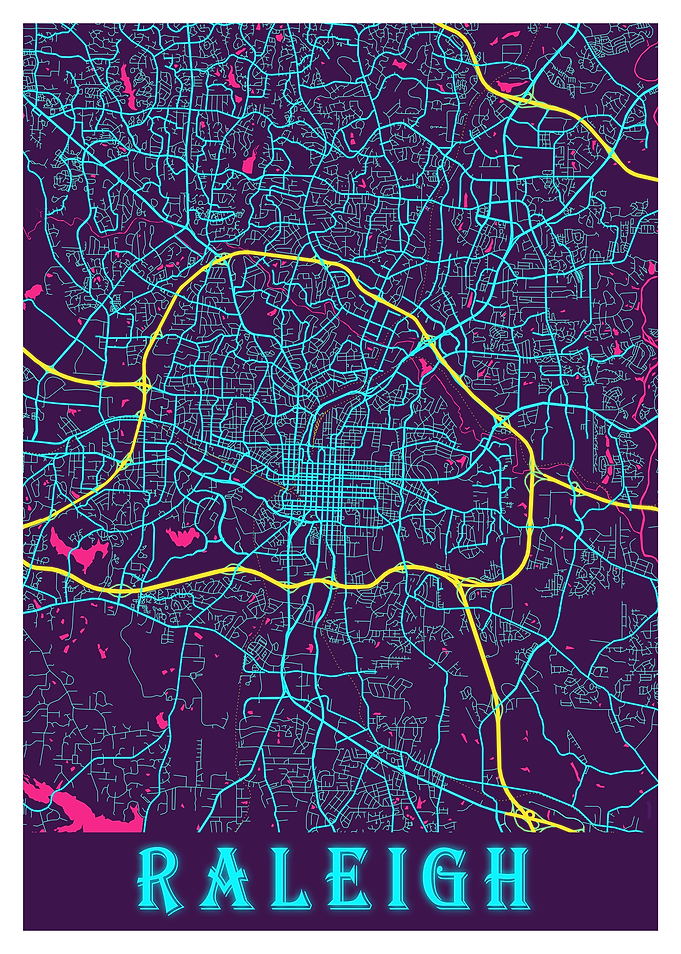 Raleigh Neon City Map