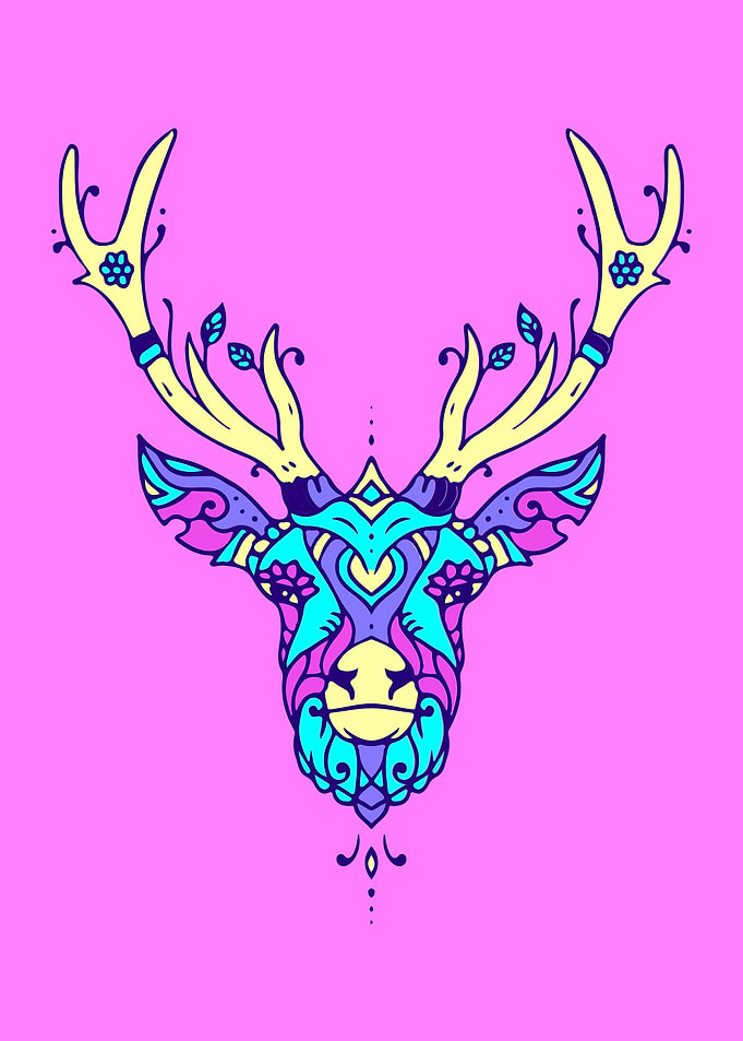 Deer elk vibrant art