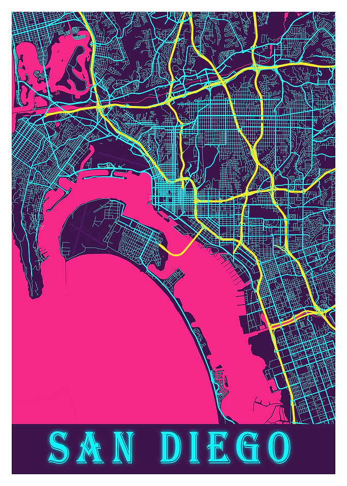 San Diego Neon City Map