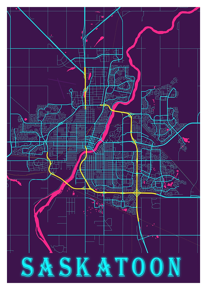 Saskatoon Neon City Map