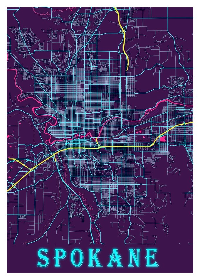 Spokane Neon City Map