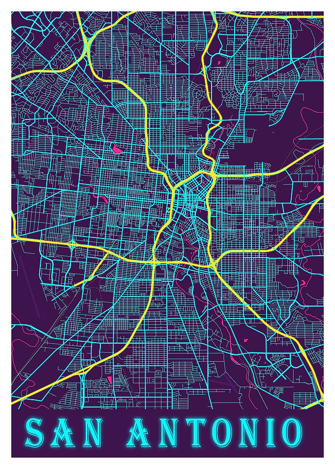 San Antonio Neon City Map