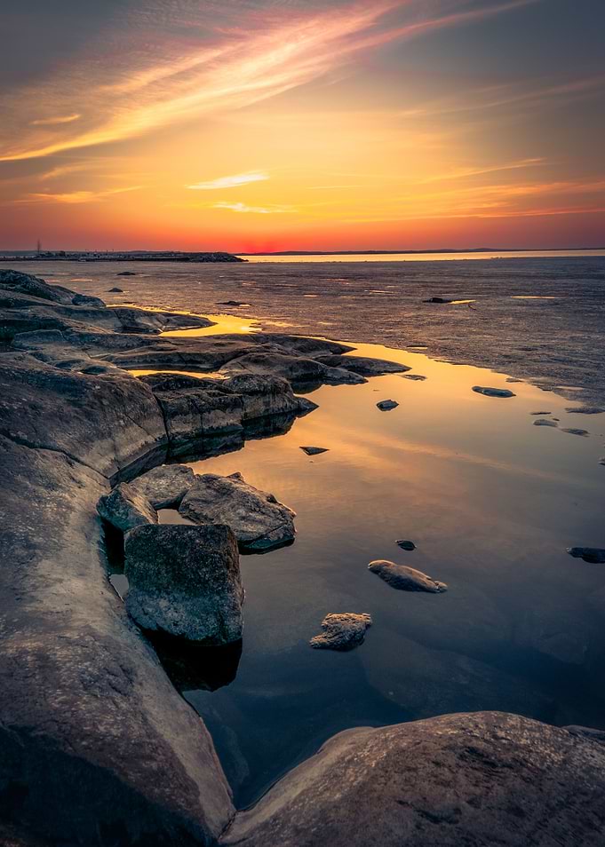 Amazing frozen lake sunset