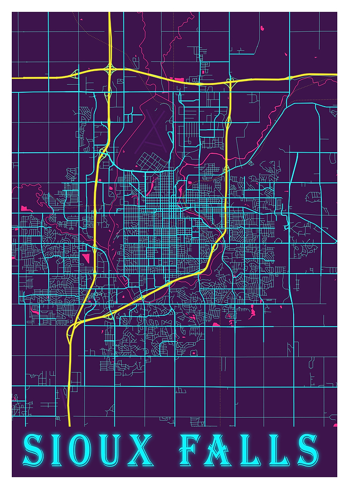 Sioux Falls Neon City Map