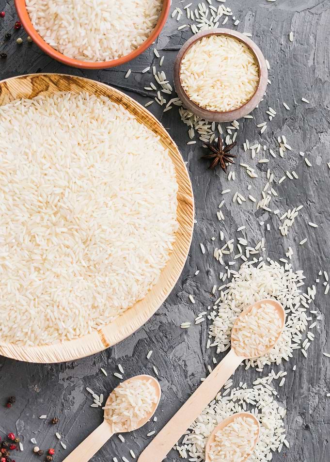 rice on gray background