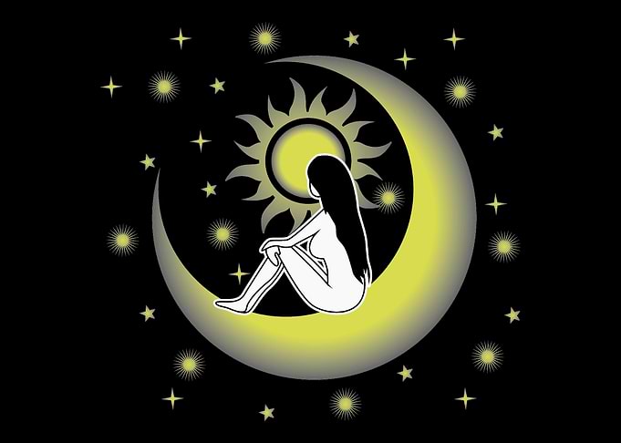 Moon Woman Stars Nature Pe