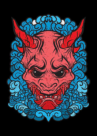 Oni Demon on blue waves