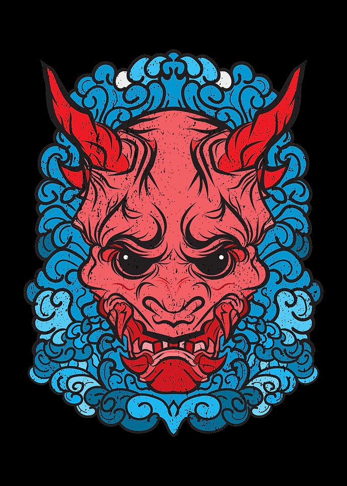 Oni Demon on blue waves