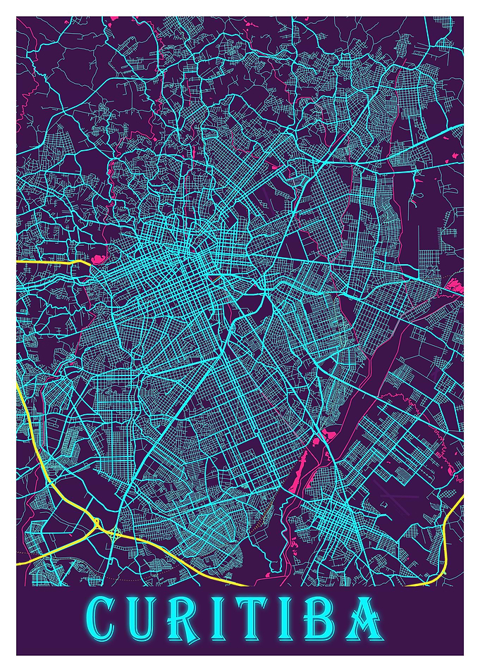 Curitiba Neon City Map