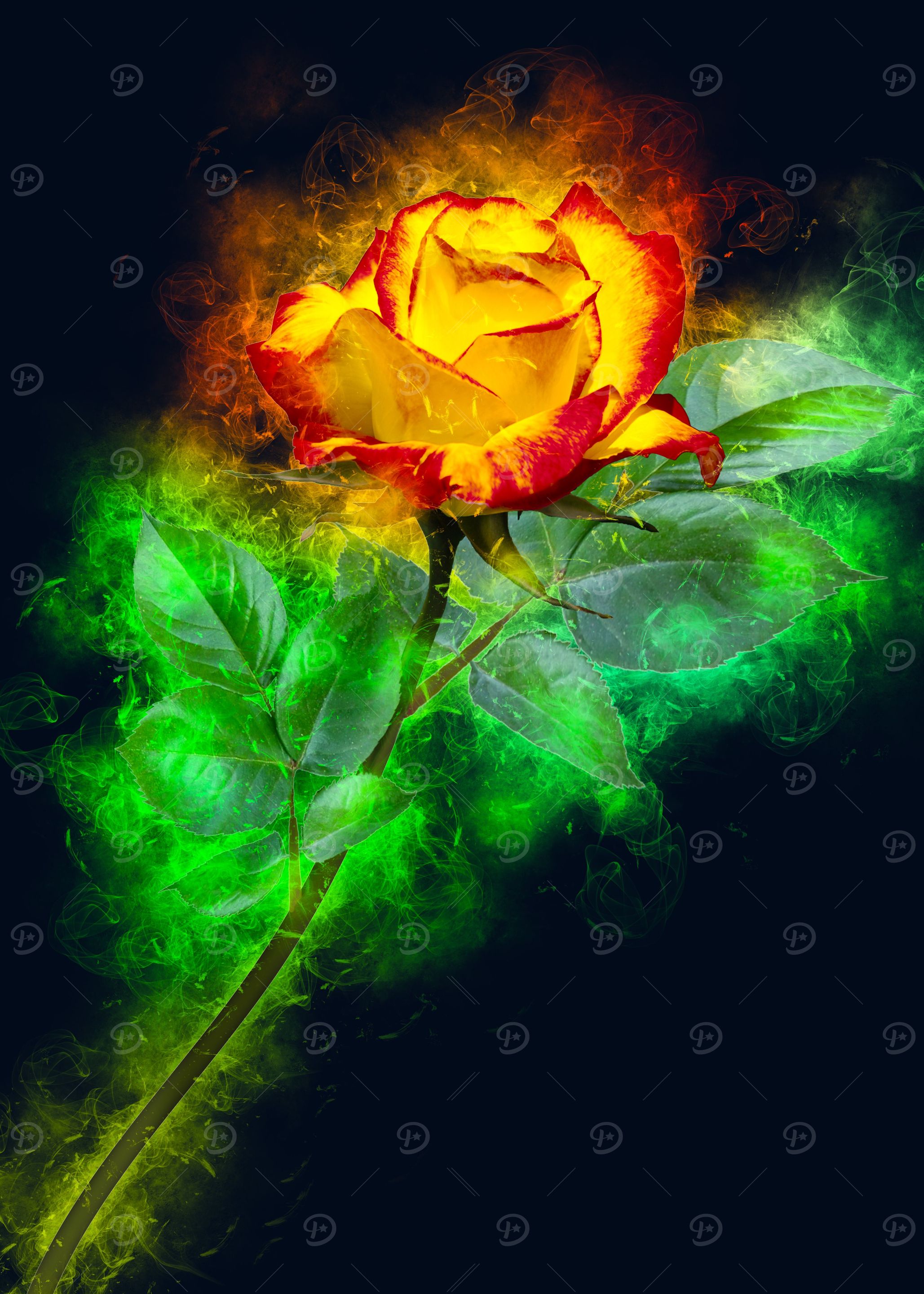 red yellow rose smoky