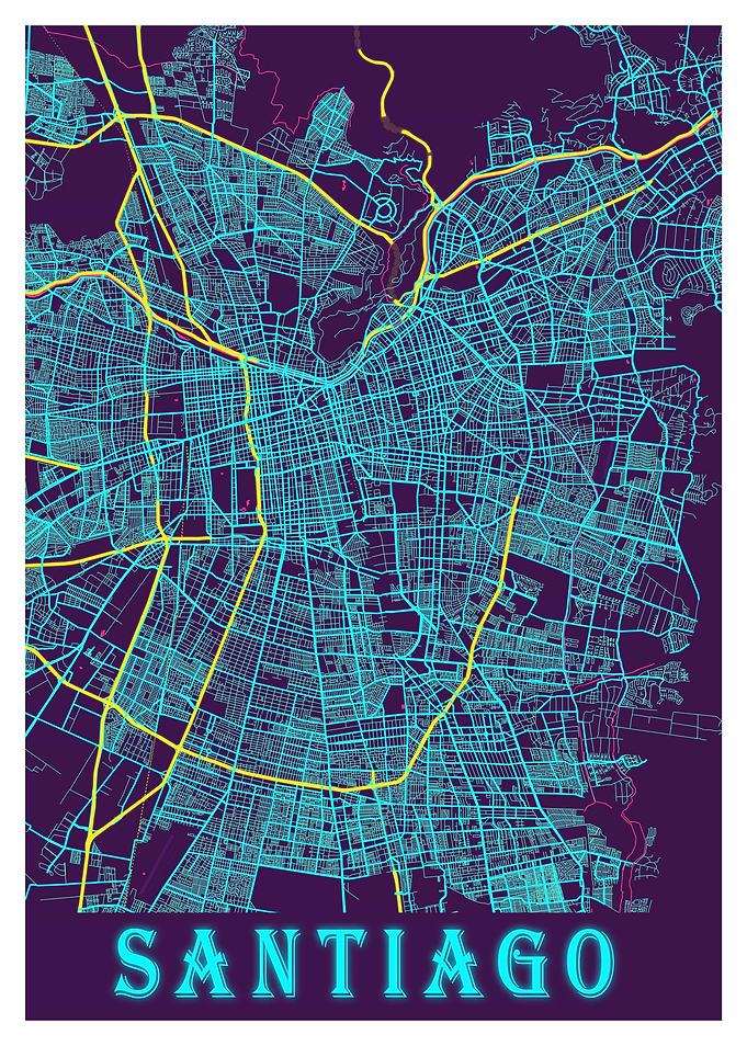Santiago Neon City Map