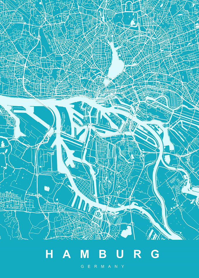 Hamburg Map Germany Aqua