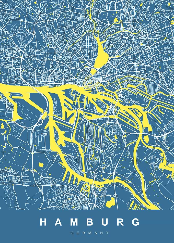 Hamburg Map Germany Blue