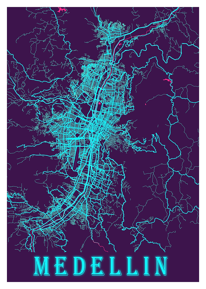 Medellin Neon City Map