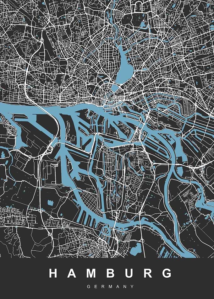 Hamburg Map Germany Black
