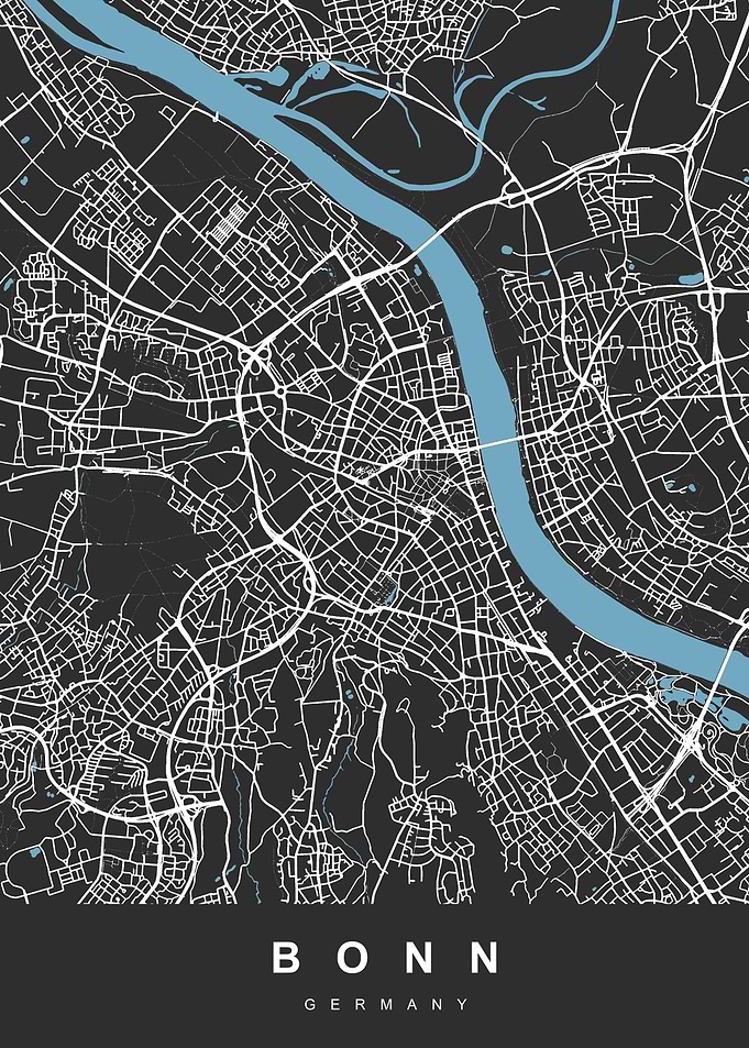 Bonn Map Germany Black
