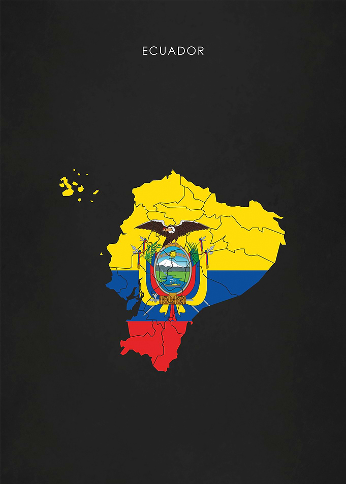 Ecuador Flag Map Poster