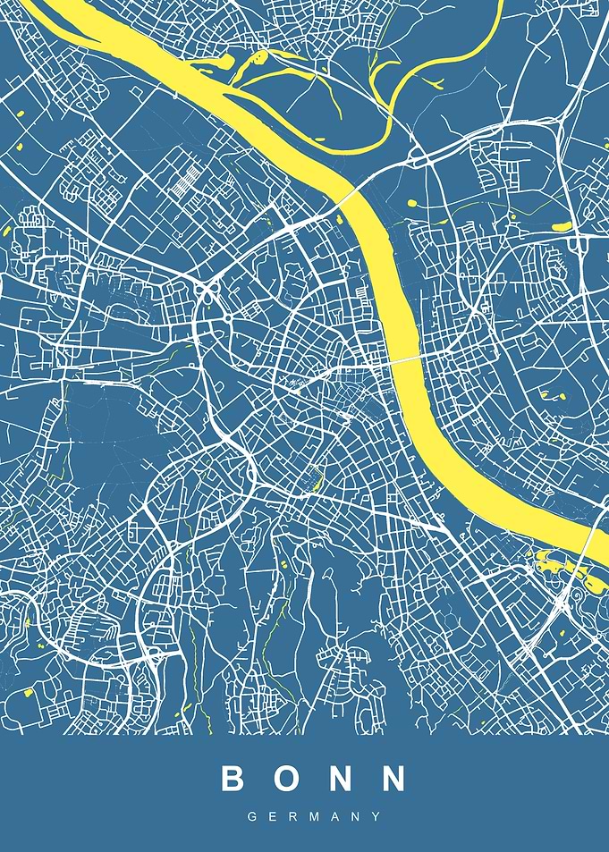 Bonn Map Germany Blue