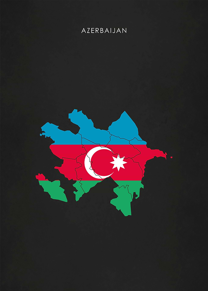 Azerbaijan Flag Map Poster