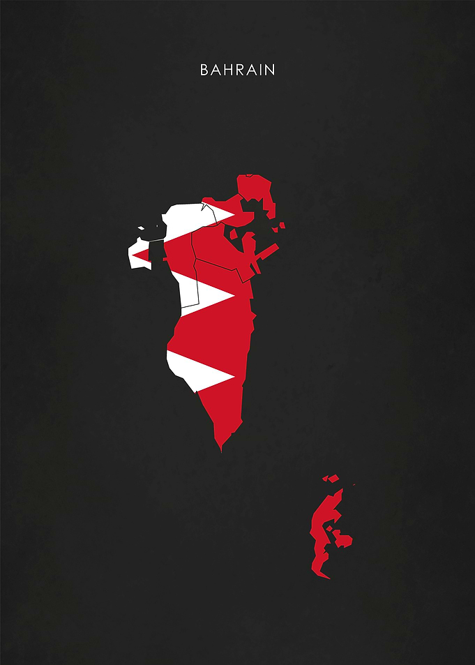 Bahrain Flag Map Poster