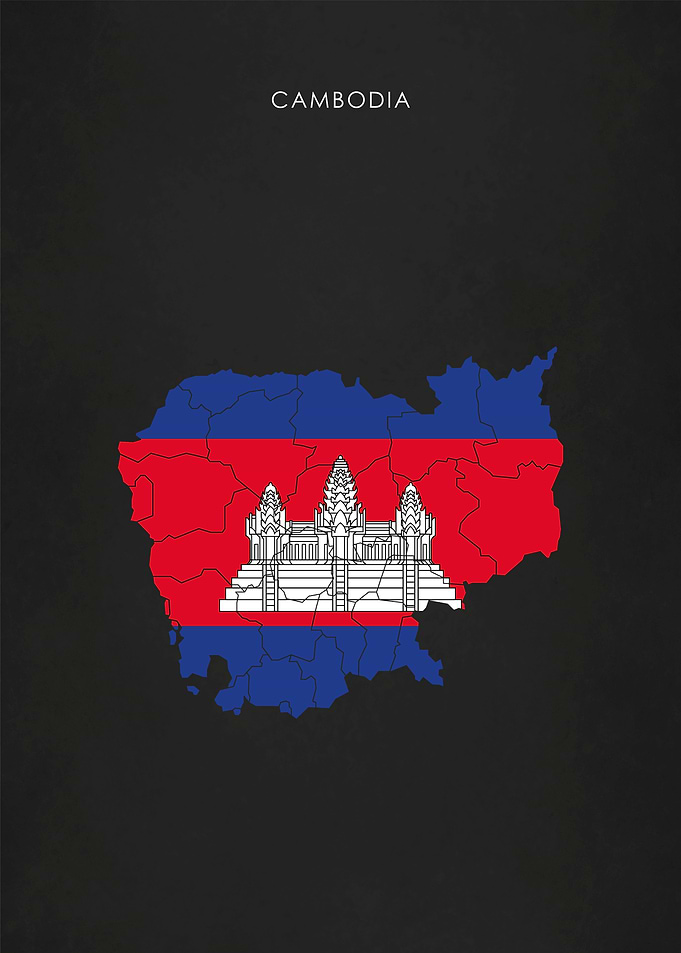 Cambodia Flag Map Poster