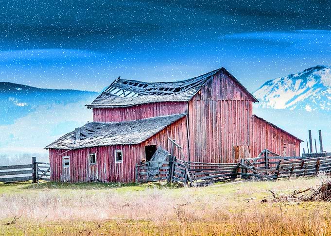 Snow On A Red Barn