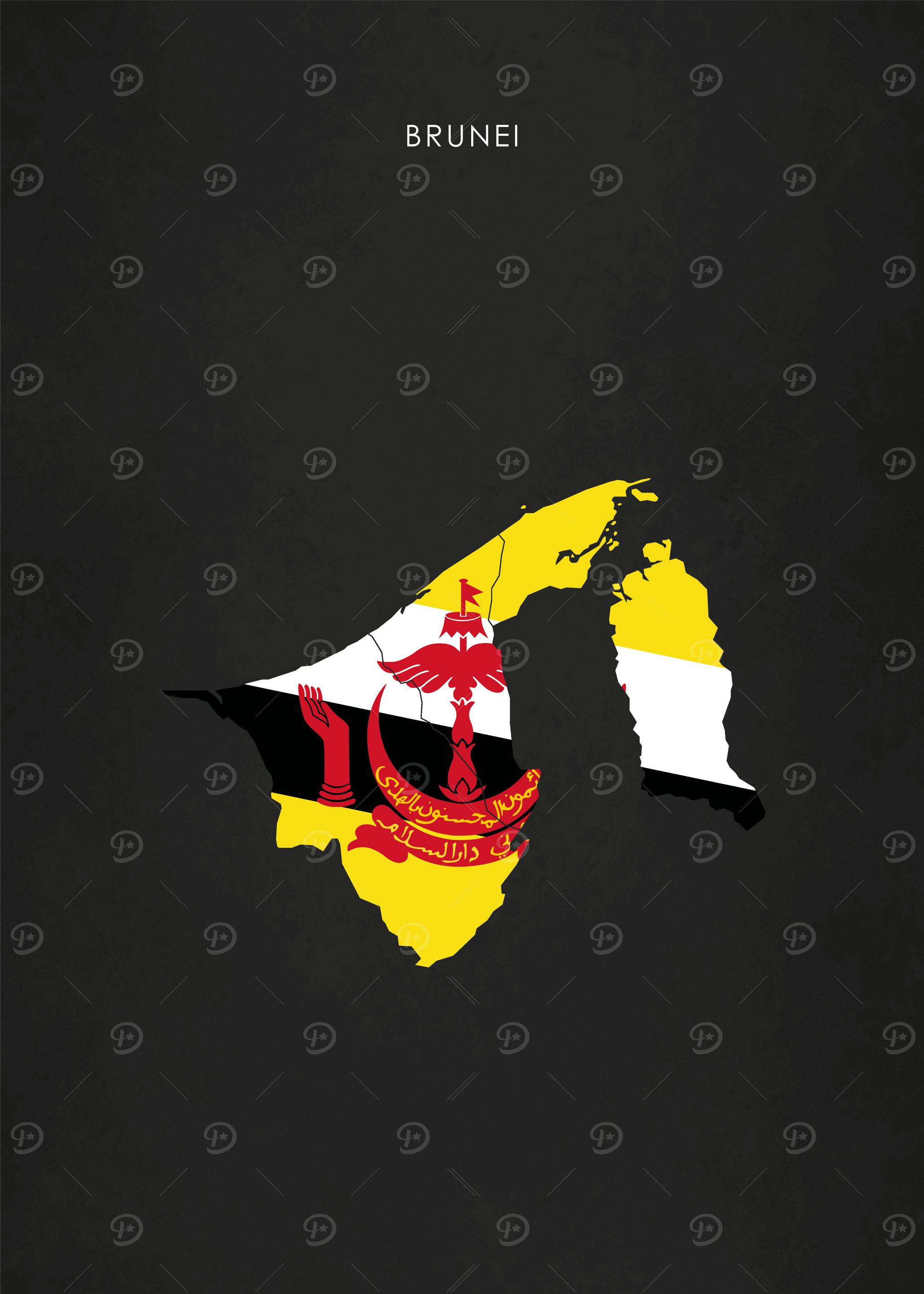Brunei Flag Map Poster