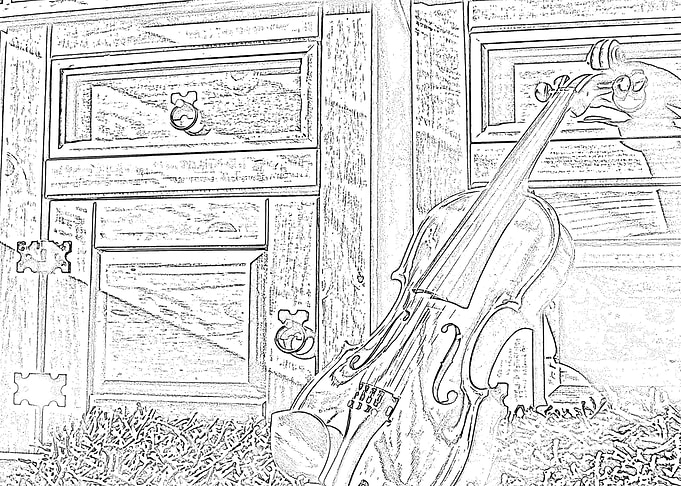 Vintage fiddle hand drawn
