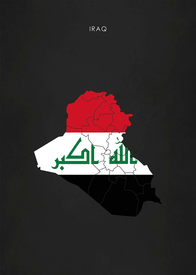 Iraq Flag Map Poster