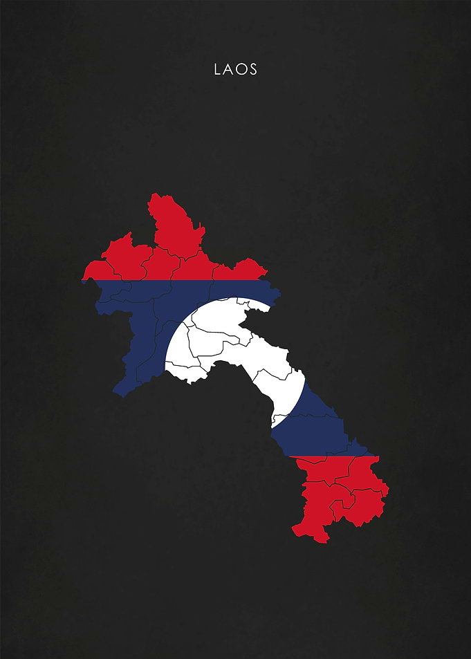 Laos Flag Map Poster