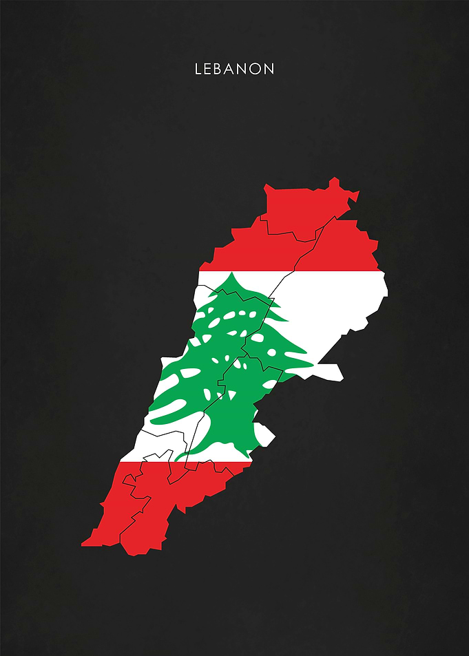 Lebanon Flag Map Poster