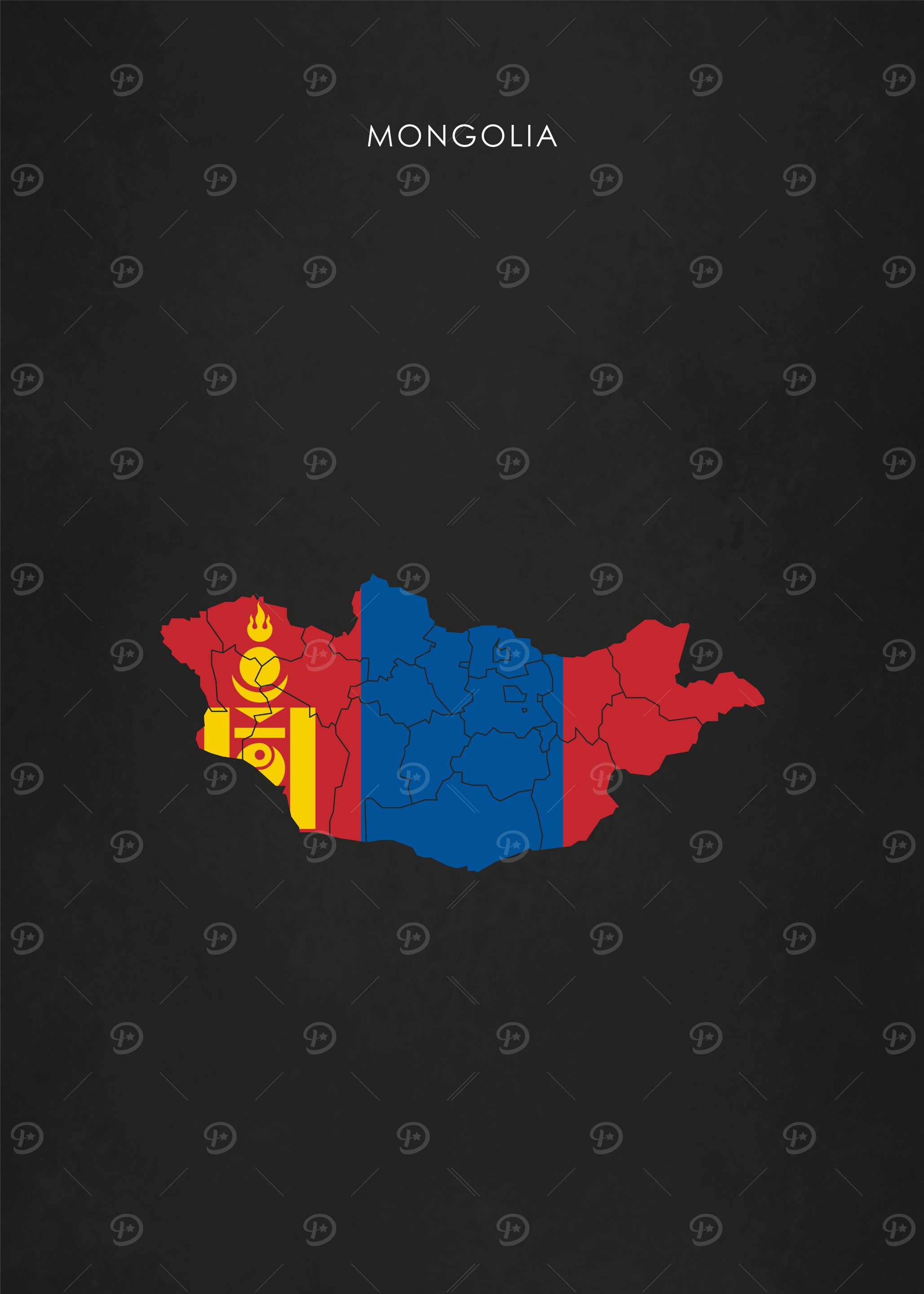 Mongolia Flag Map Poster