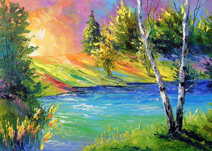 Two birches at dawn
