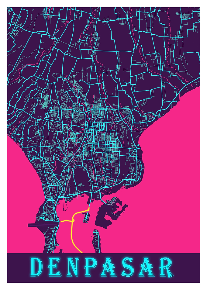 Denpasar Neon City Map