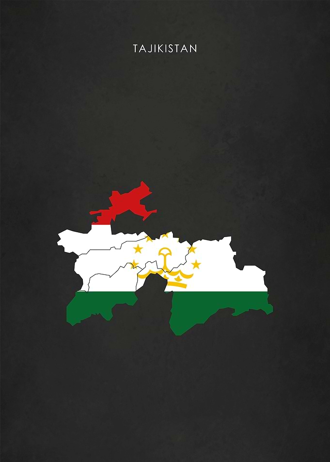 Tajikistan Flag Map Poster