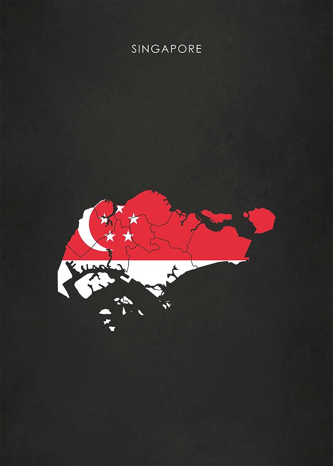 Singapore Flag Map Poster