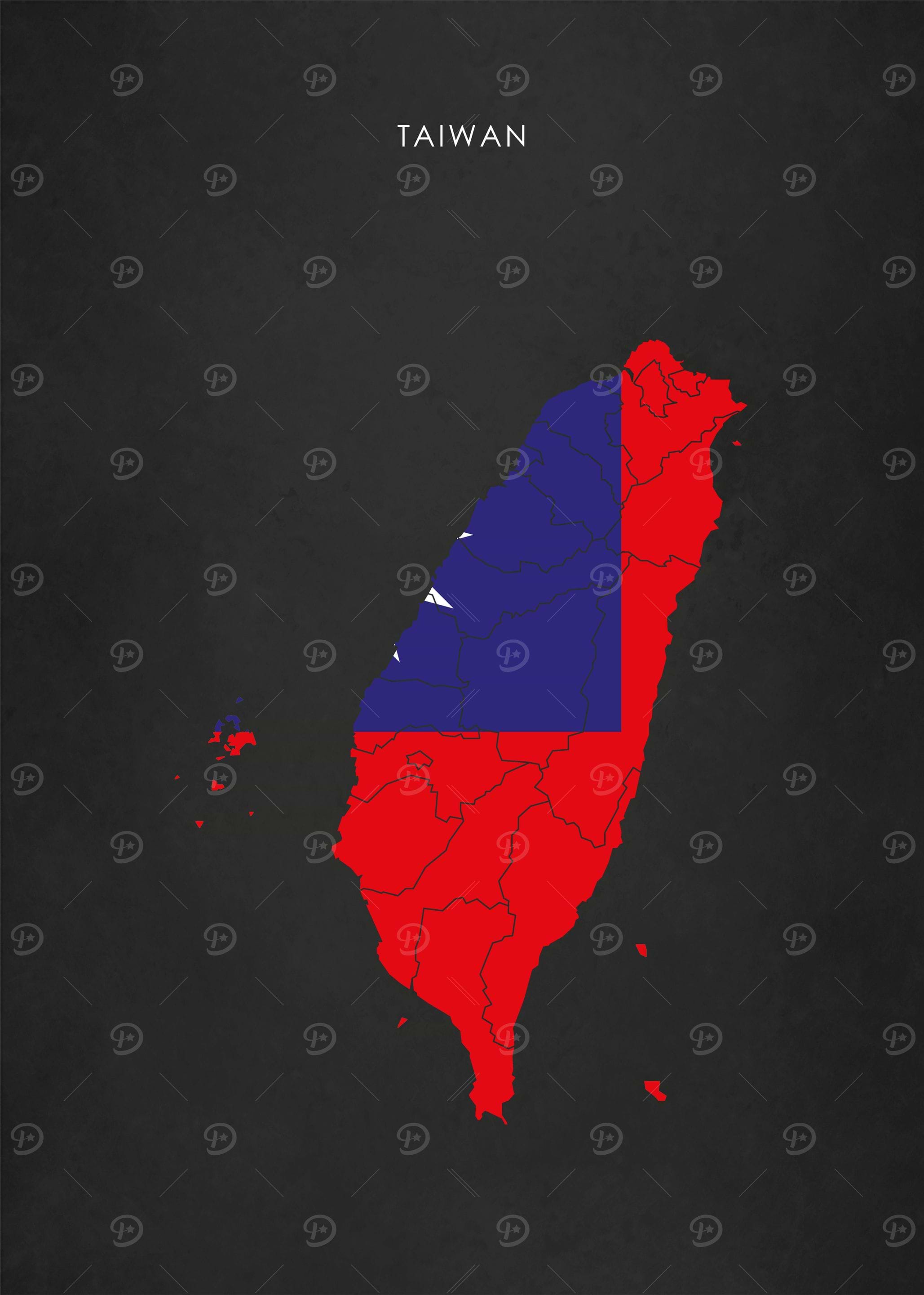 Taiwan Flag Map Poster