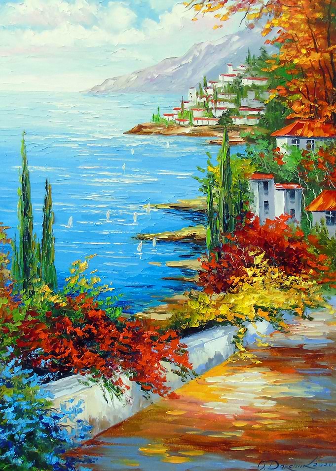 Road to the sea in flowers