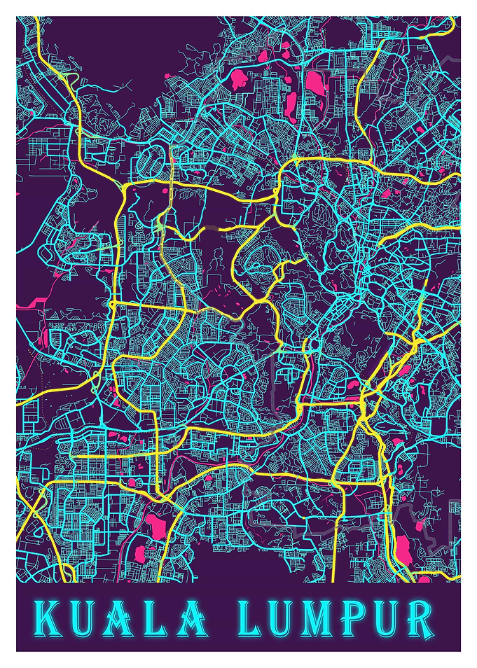 Kuala Lumpur Neon City Map