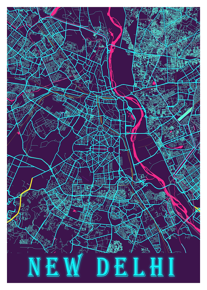 New Delhi Neon City Map