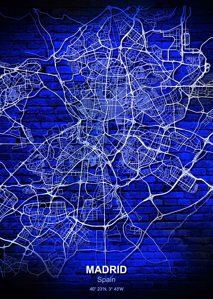 madrid spain neon map