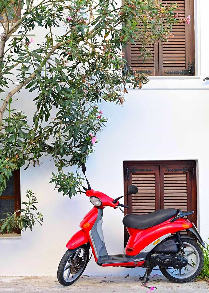 Color Pop Red Vespa Greece