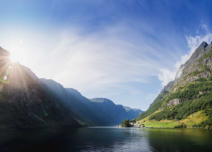 Sunrise over Fjord Village