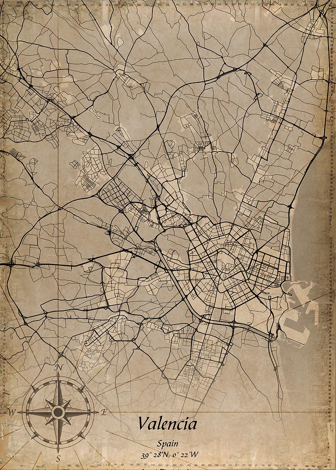 Valencia Spain vintage map
