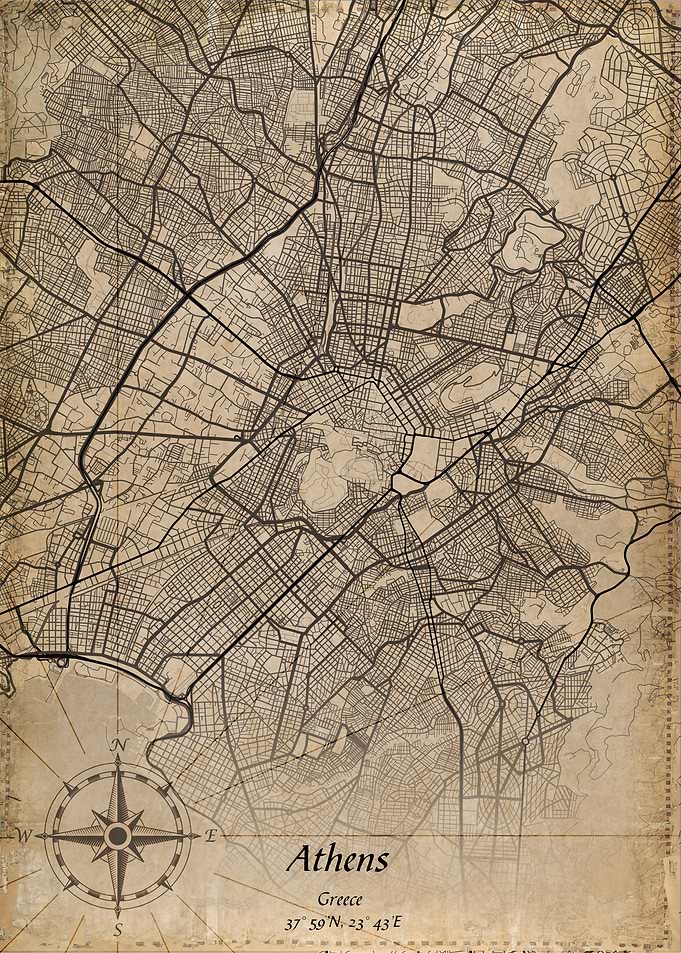 Athens Greece vintage map