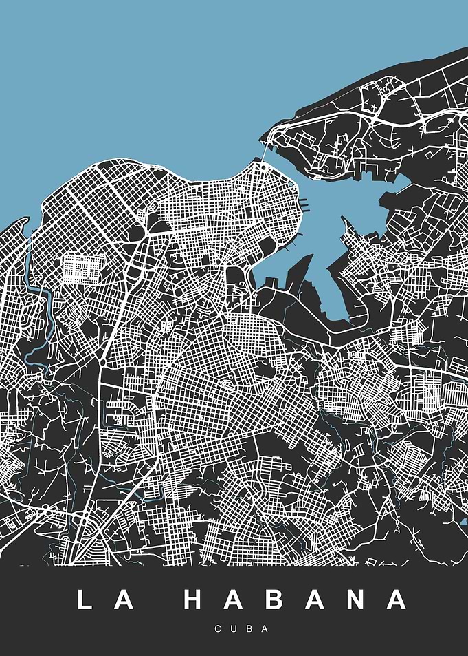 LA HABANA Map Cuba Black