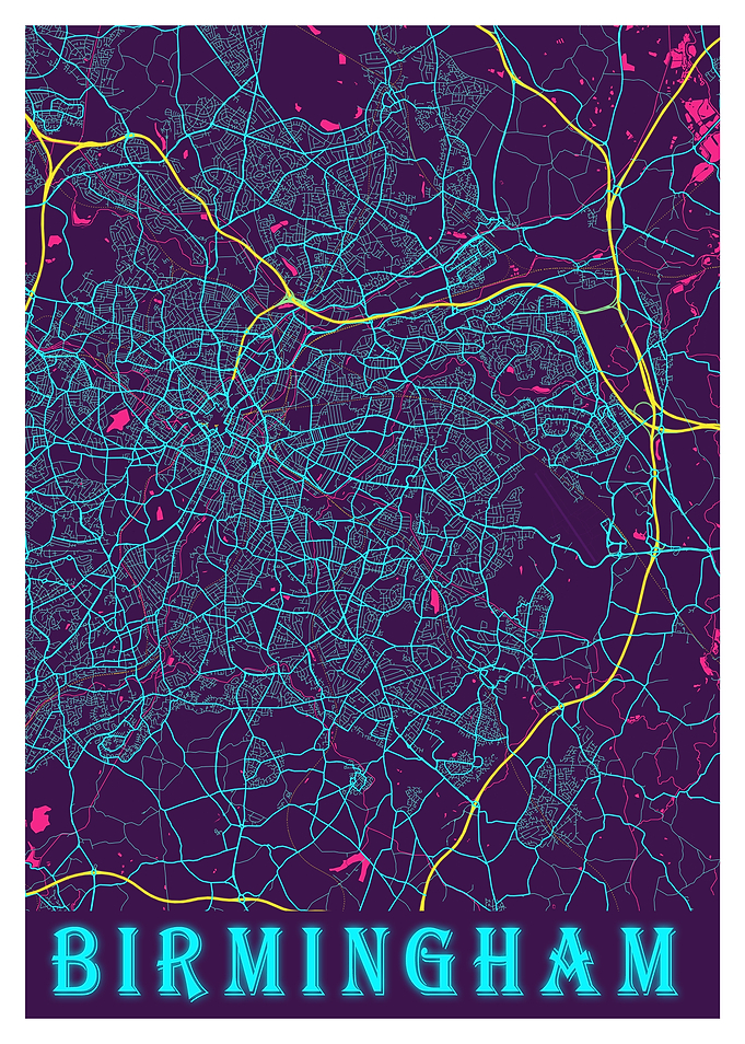 Birmingham Neon City Map