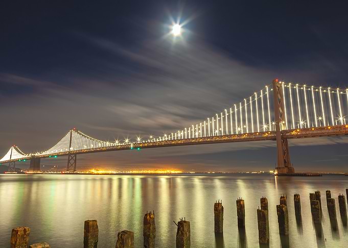 Moon rise over Bay Bridge