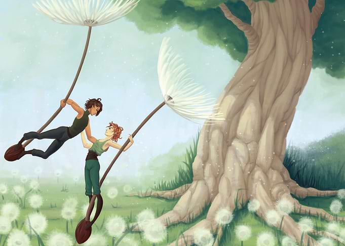 Couple Flying on Dandelion