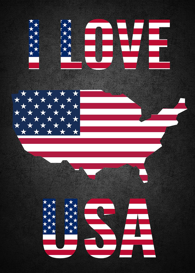 I Love USA America Map